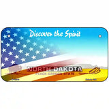 North Dakota with American Flag Novelty Metal License Plate 6" x 3" (BP)