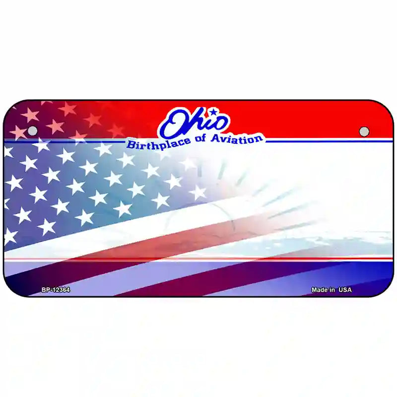 Ohio with American Flag Novelty Metal License Plate 6" x 3" (BP)