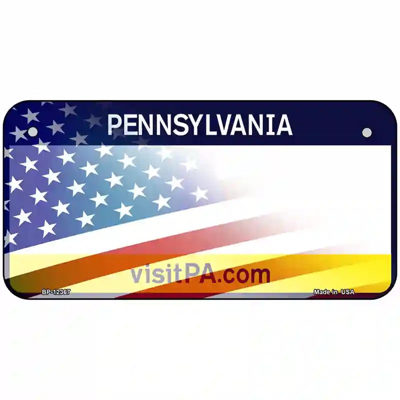 Pennsylvania with American Flag Novelty Metal License Plate 6" x 3" (BP)