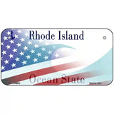 Rhode Island with American Flag Novelty Metal License Plate 6" x 3" (BP)