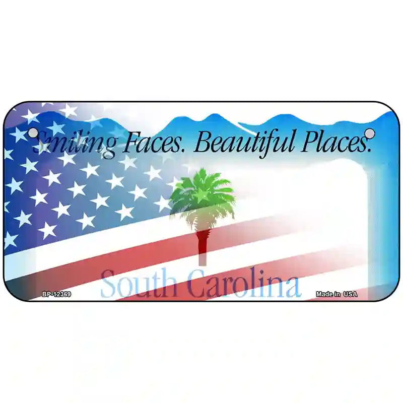 South Carolina with American Flag Novelty Metal License Plate 6" x 3" (BP)