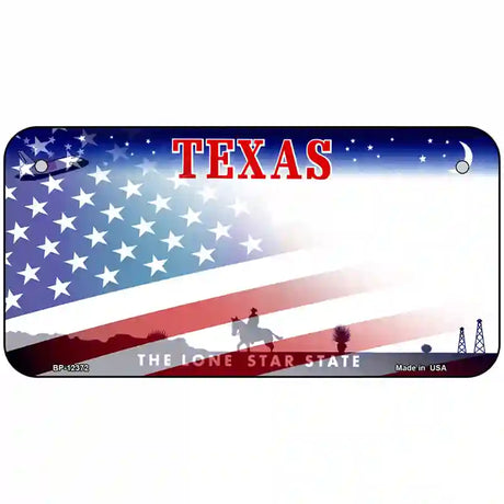 Texas with American Flag Novelty Metal License Plate 6" x 3" (BP)