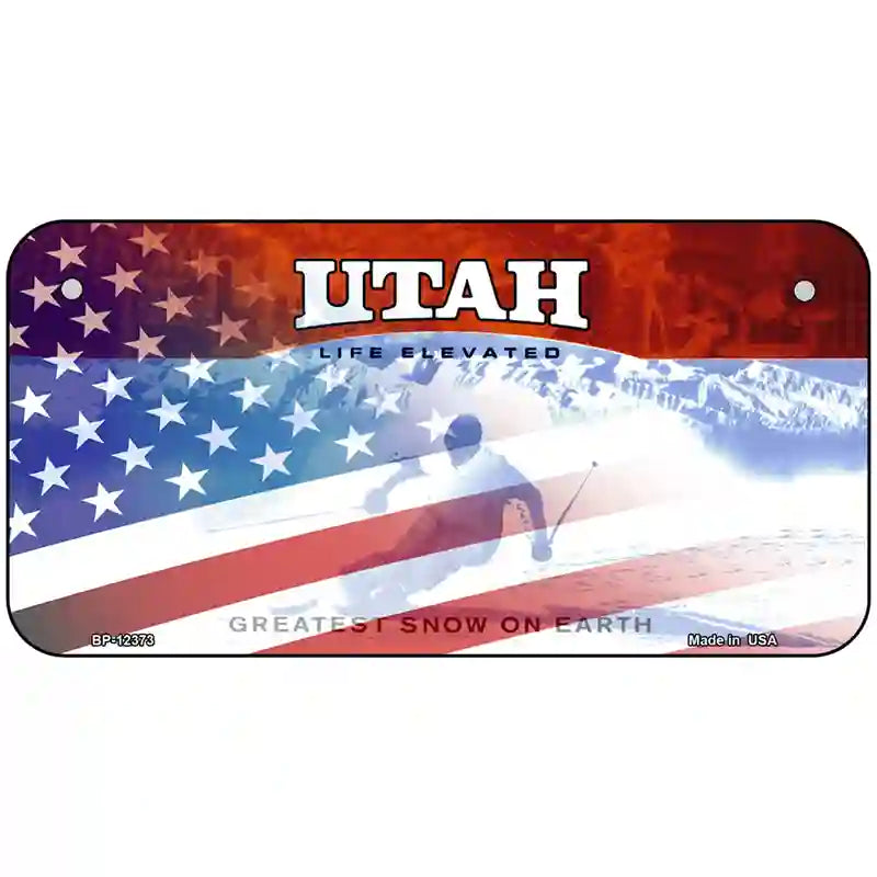 Utah with American Flag Novelty Metal License Plate 6" x 3" (BP)