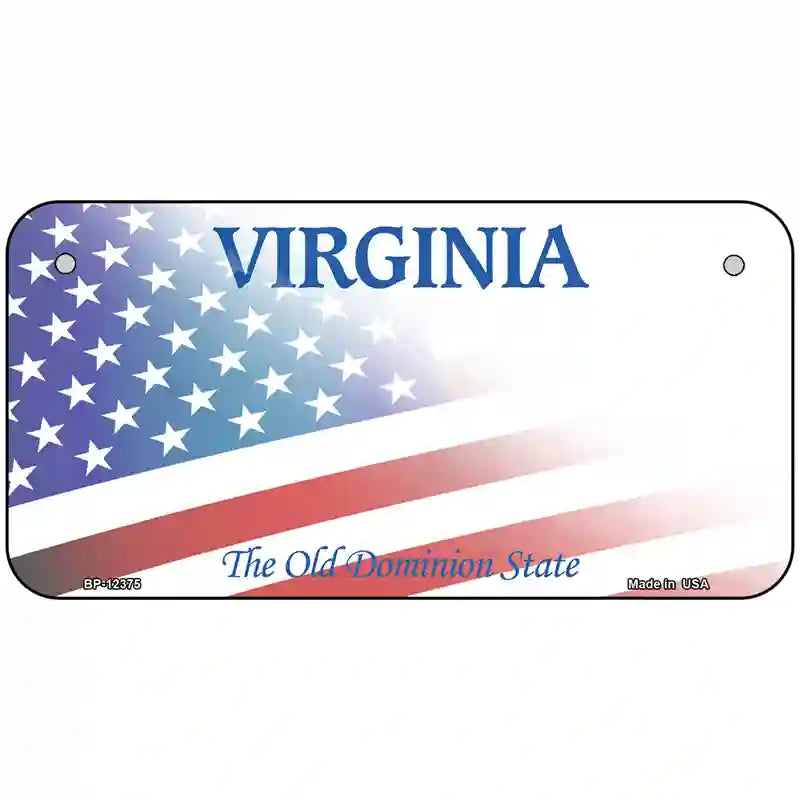 Virginia with American Flag Novelty Metal License Plate 6" x 3" (BP)