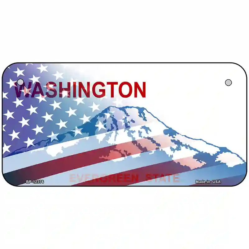 Washington with American Flag Novelty Metal License Plate 6" x 3" (BP)