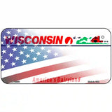 Wisconsin with American Flag Novelty Metal License Plate 6" x 3" (BP)