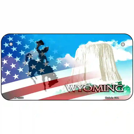 Wyoming with American Flag Novelty Metal License Plate 6" x 3" (BP)