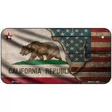 California/American Flag Novelty Metal License Plate 6" x 3" (BP)