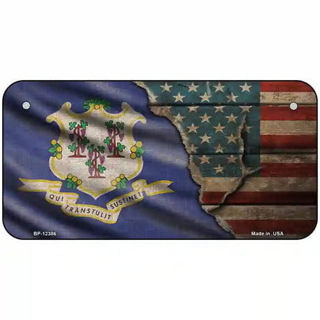 Connecticut/American Flag Novelty Metal License Plate 6" x 3" (BP)