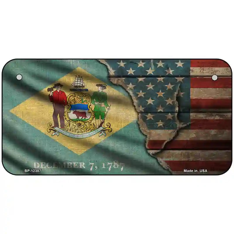 Delaware/American Flag Novelty Metal License Plate 6" x 3" (BP)