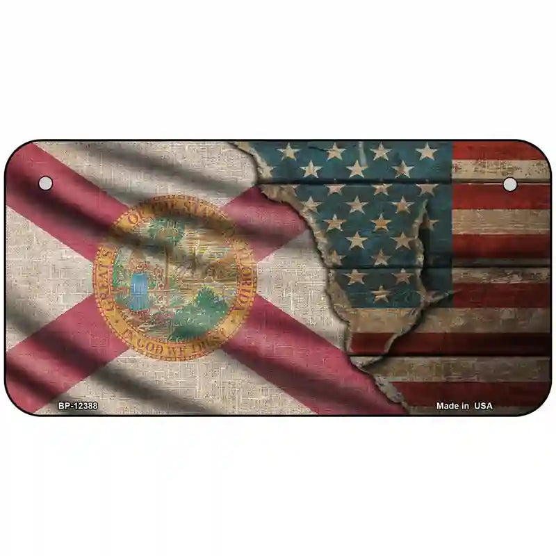 Florida/American Flag Novelty Metal License Plate 6" x 3" (BP)