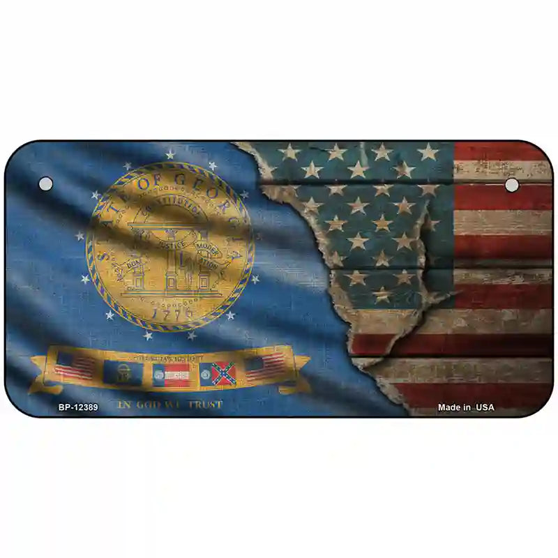 Georgia/American Flag Novelty Metal License Plate 6" x 3" (BP)