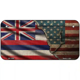 Hawaii/American Flag Novelty Metal License Plate 6" x 3" (BP)