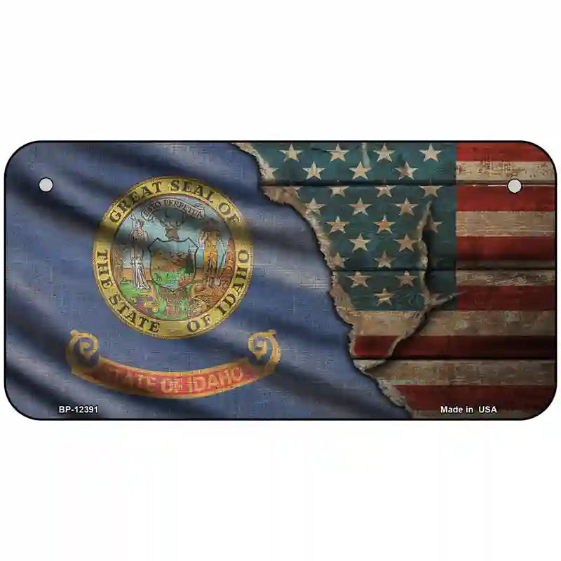 Idaho/American Flag Novelty Metal License Plate 6" x 3" (BP)