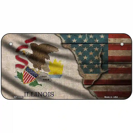 Illinois/American Flag Novelty Metal License Plate 6" x 3" (BP)