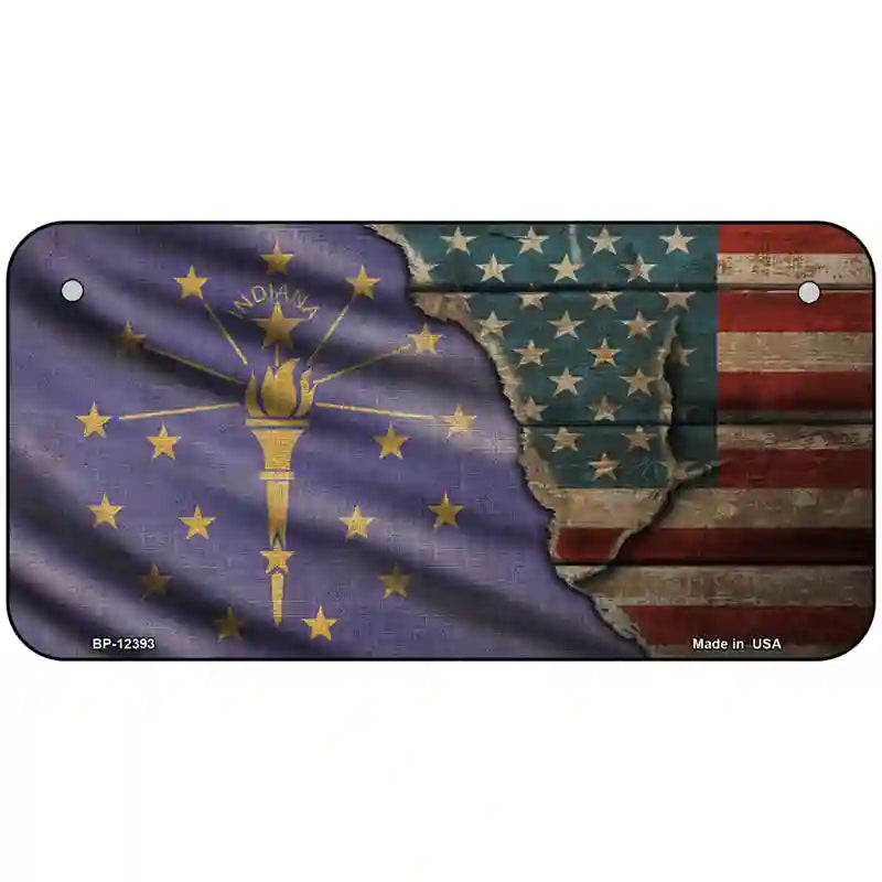 Indiana/American Flag Novelty Metal License Plate 6" x 3" (BP)