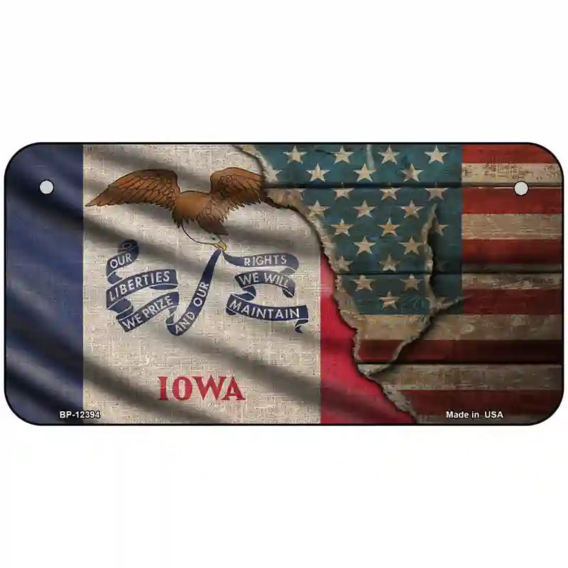 Iowa/American Flag Novelty Metal License Plate 6" x 3" (BP)