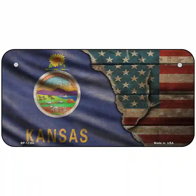 Kansas/American Flag Novelty Metal License Plate 6" x 3" (BP)