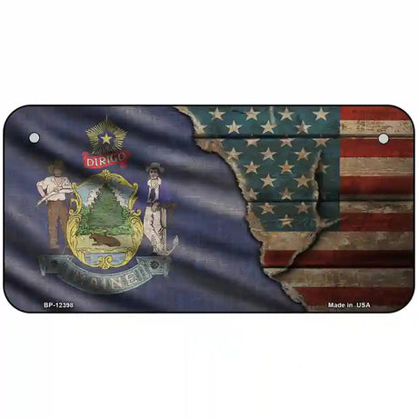 Maine/American Flag Novelty Metal License Plate 6" x 3" (BP)