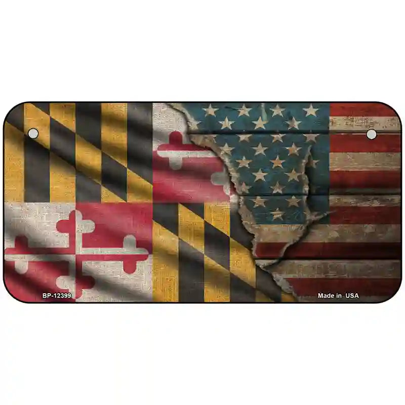 Maryland/American Flag Novelty Metal License Plate 6" x 3" (BP)