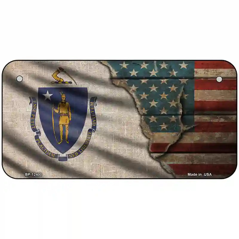 Massachusetts/American Flag Novelty Metal License Plate 6" x 3" (BP)