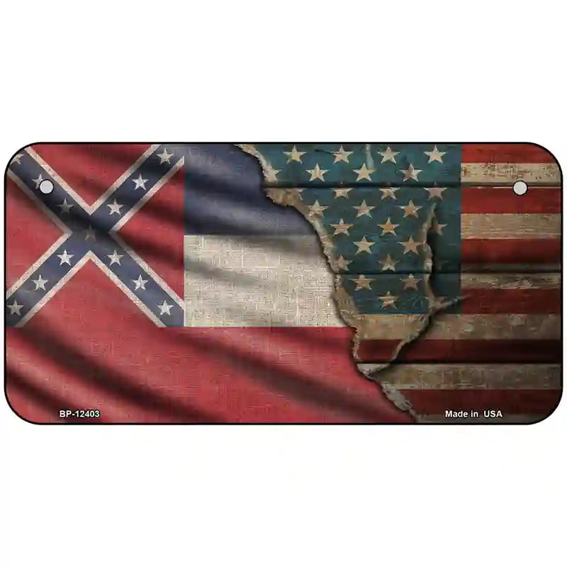 Mississippi/American Flag Novelty Metal License Plate 6" x 3" (BP)