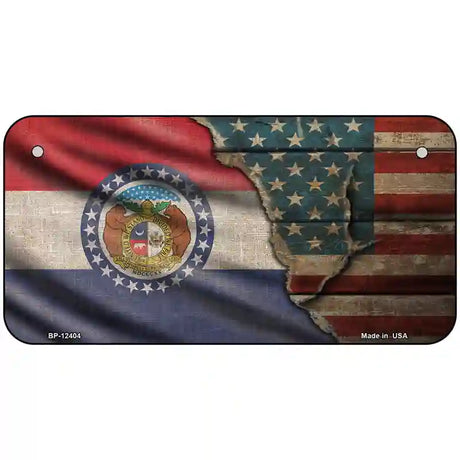 Missouri/American Flag Novelty Metal License Plate 6" x 3" (BP)