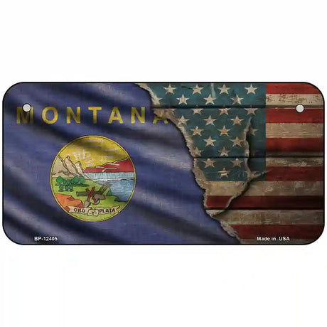 Montana/American Flag Novelty Metal License Plate 6" x 3" (BP)