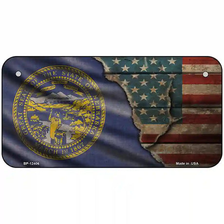 Nebraska/American Flag Novelty Metal License Plate 6" x 3" (BP)