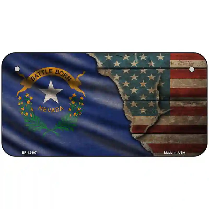 Nevada/American Flag Novelty Metal License Plate 6" x 3" (BP)