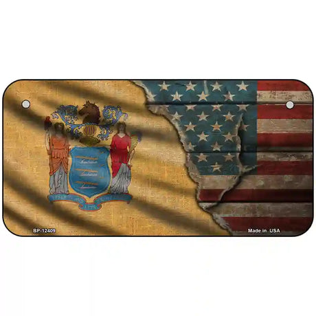 New Jersey/American Flag Novelty Metal License Plate 6" x 3" (BP)