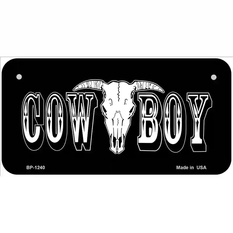 Cowboy Longhorn Skull Novelty Metal License Plate 6" x 3" (BP)