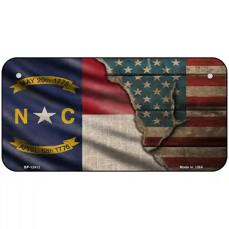 North Carolina/American Flag Novelty Metal License Plate 6" x 3" (BP)