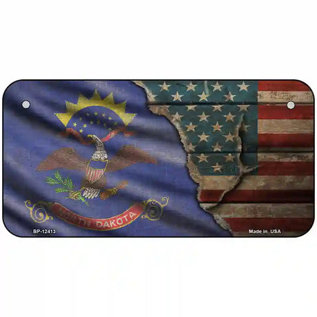 North Dakota/American Flag Novelty Metal License Plate 6" x 3" (BP)