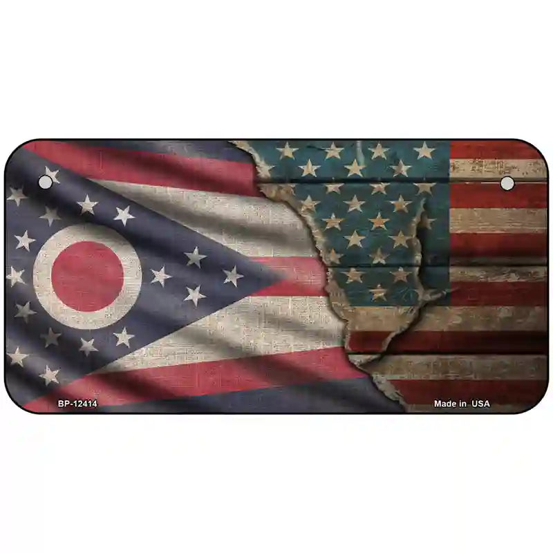 Ohio/American Flag Novelty Metal License Plate 6" x 3" (BP)