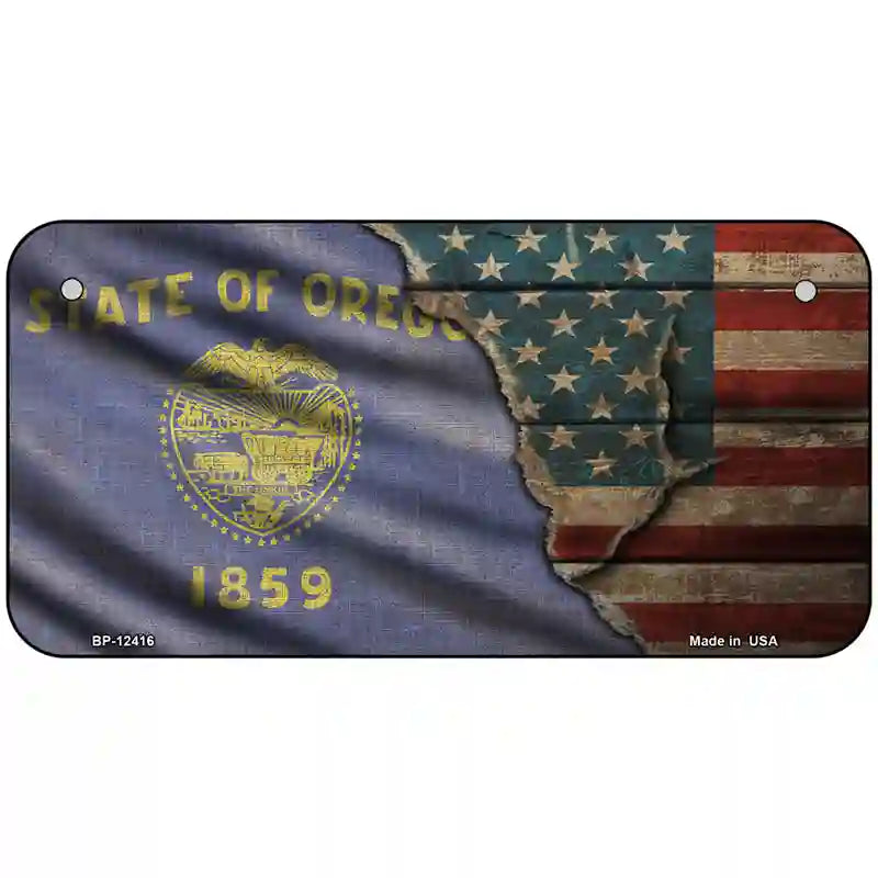 Oregon/American Flag Novelty Metal License Plate 6" x 3" (BP)