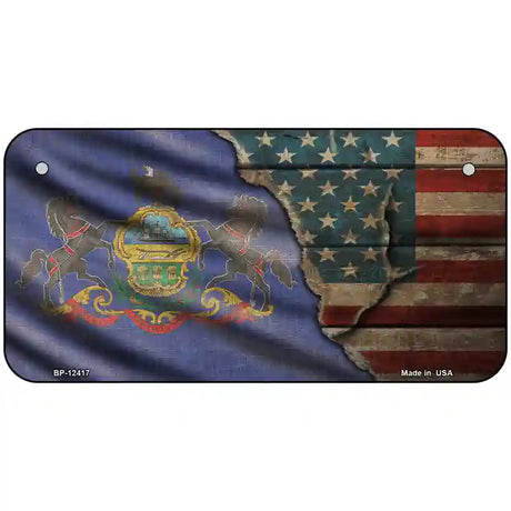 Pennsylvania/American Flag Novelty Metal License Plate 6" x 3" (BP)