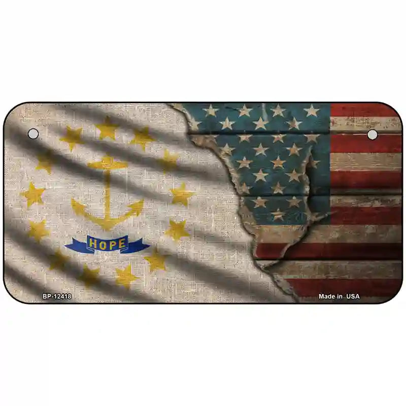 Rhode Island/American Flag Novelty Metal License Plate 6" x 3" (BP)