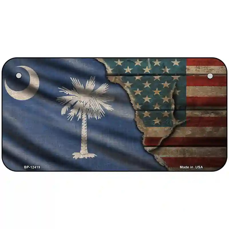 South Carolina/American Flag Novelty Metal License Plate 6" x 3" (BP)