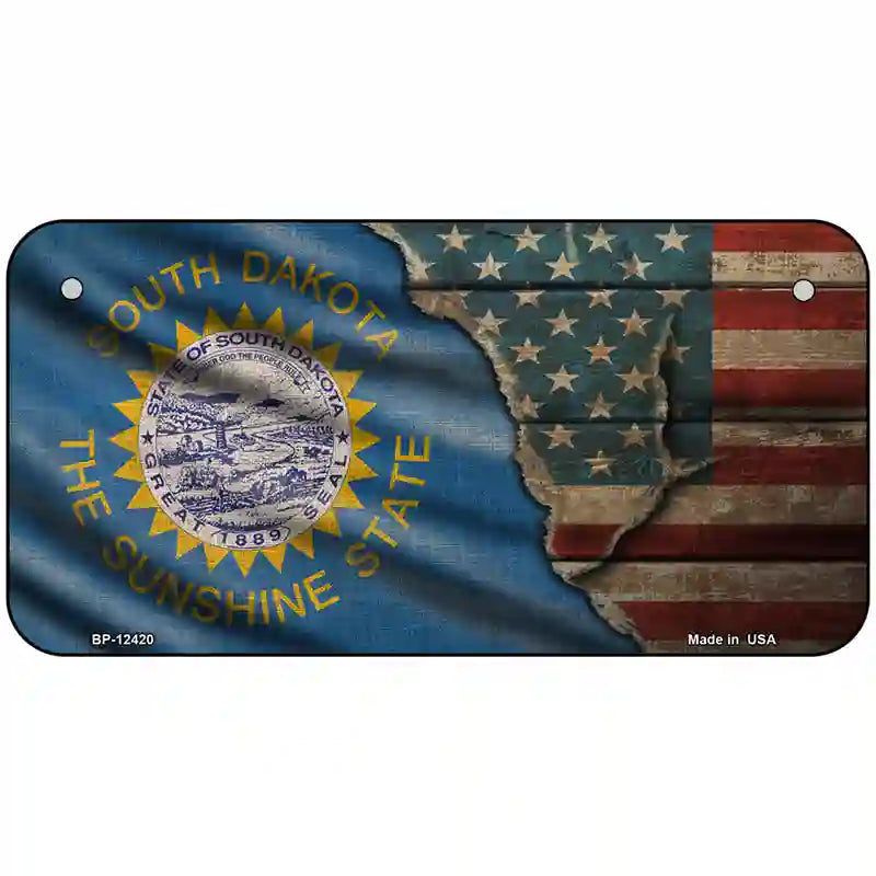 South Dakota/American Flag Novelty Metal License Plate 6" x 3" (BP)