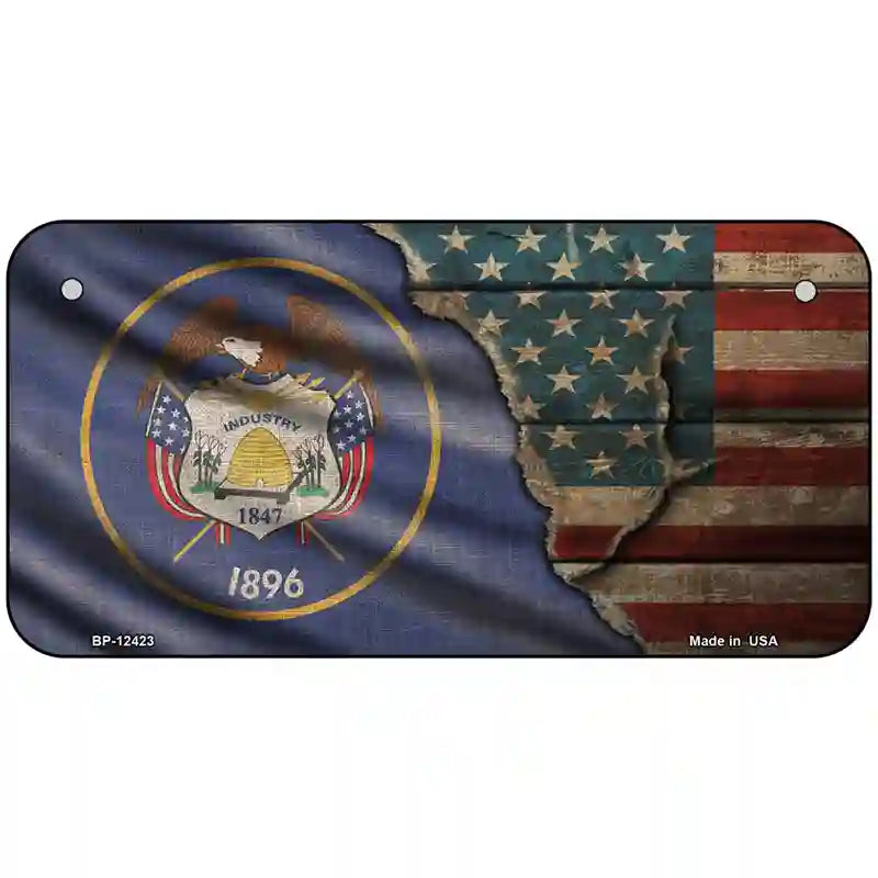 Utah/American Flag Novelty Metal License Plate 6" x 3" (BP)