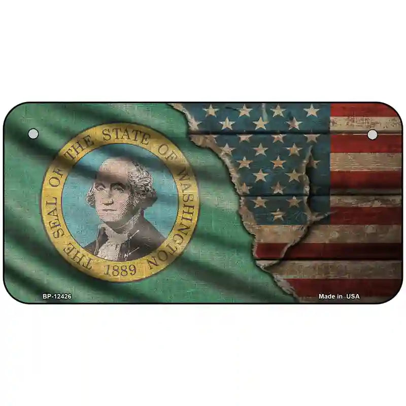 Washington/American Flag Novelty Metal License Plate 6" x 3" (BP)