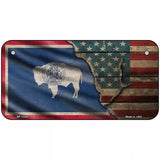 Wyoming/American Flag Novelty Metal License Plate 6" x 3" (BP)