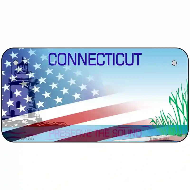 Connecticut with American Flag Novelty Metal License Plate LP-12432 6" x 3" (BP)