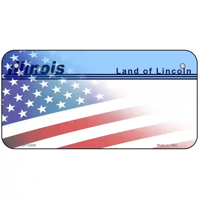 Illinois with American Flag Novelty Metal License Plate LP-12435 6" x 3" (BP)