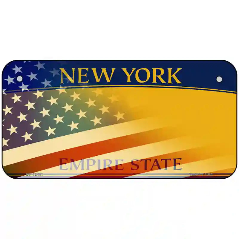 New York with American Flag Novelty Metal License Plate LP-12441 6" x 3" (BP)