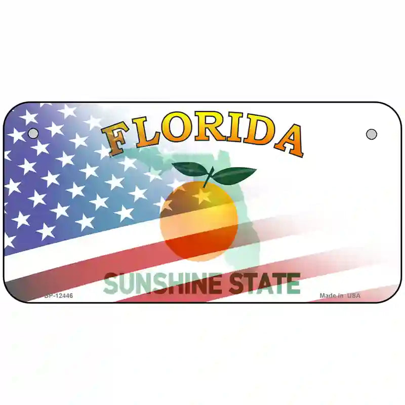 Florida with American Flag Novelty Metal License Plate LP-12446 6" x 3" (BP)