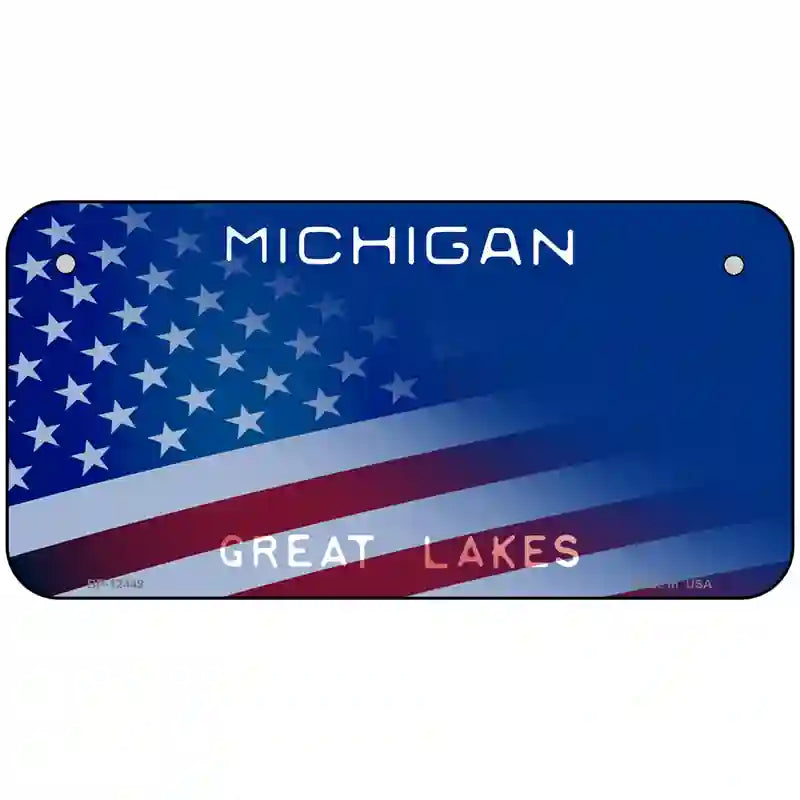 Michigan Great Lakes Plate American Flag Novelty Metal License Plate 6" x 3" (BP)