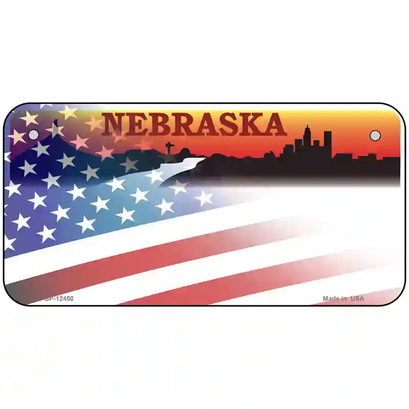 Nebraska with American Flag Novelty Metal License Plate LP-12450 6" x 3" (BP)