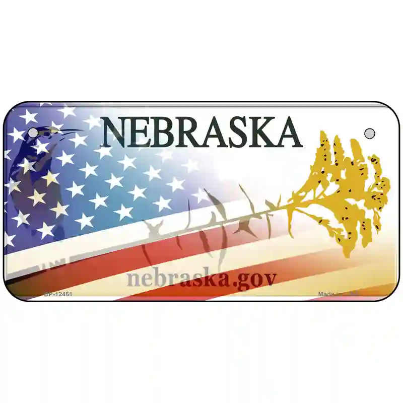 Nebraska Plate American Flag Novelty Metal License Plate 6" x 3" (BP)